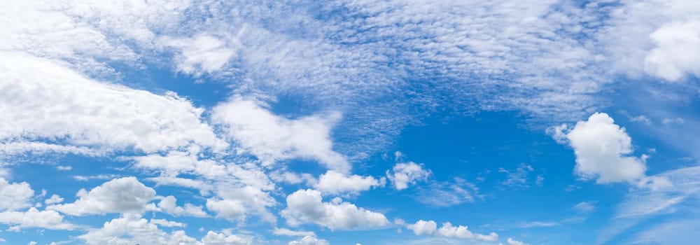 Soft white clouds against blue sky ,Panorama fluffy clouds in the blue sky