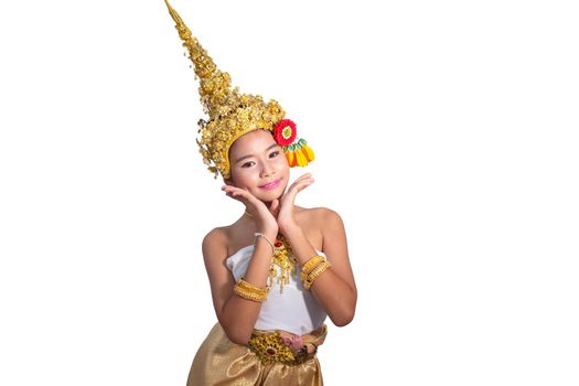 Thai traditional dress. Young kid Actors performs Thai ancient dancing Art of Thai classical dance in Thailand