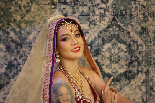 beautiful women sari costume portrait.