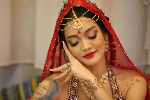 beautiful women sari costume portrait.