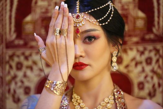 beautiful women sari costume portrait.