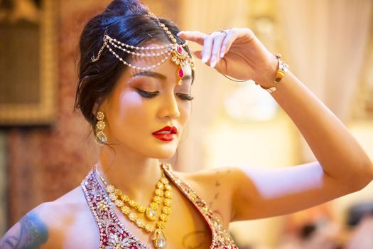 beautiful women sari costume portrait.