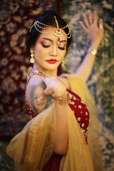 beautiful women sari costume portrait.