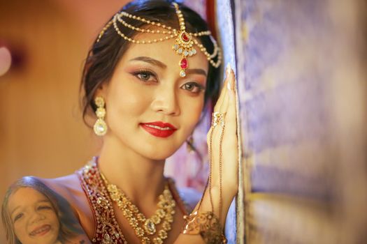 beautiful women sari costume portrait.