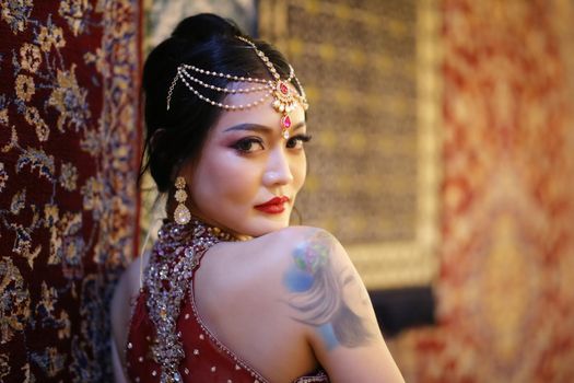 beautiful women sari costume portrait.