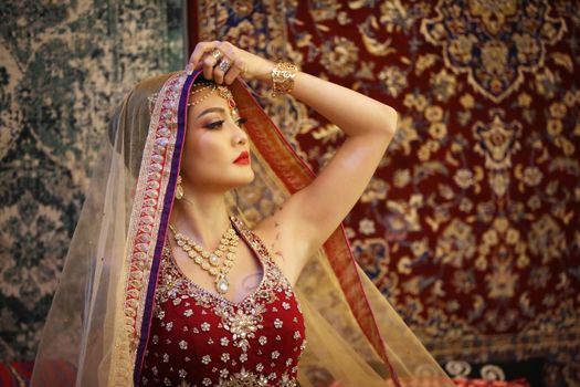 beautiful women sari costume portrait.