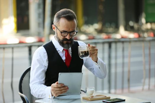 Bearded hipster businessman or Businessman hipster with stylish beard portraits.