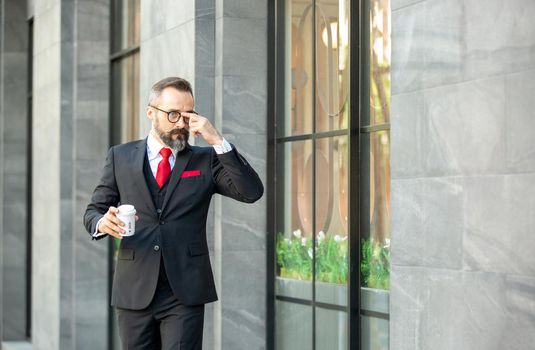 Bearded hipster businessman or Businessman hipster with stylish beard portraits.