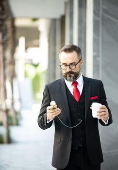 Bearded hipster businessman or Businessman hipster with stylish beard portraits.