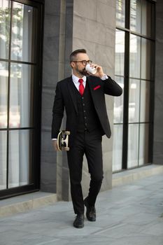 Bearded hipster businessman or Businessman hipster with stylish beard portraits.