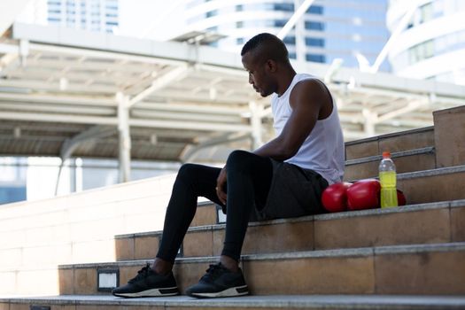 young athlete people with boxing gloves, exercise in fitness gym