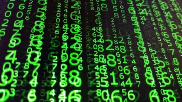 binary numbers on computer screen matrix background