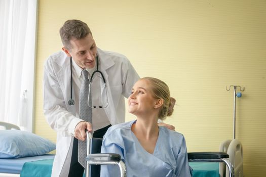 Doctor check up and discuss with patient in clinic or doctor talk with women patient in hospital