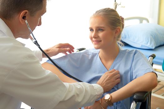 Doctor check up and discuss with patient in clinic or doctor talk with women patient in hospital