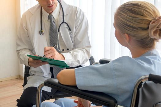 Doctor check up and discuss with patient in clinic or doctor talk with women patient in hospital