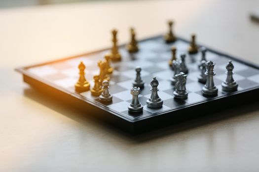 Close up on chess game board in table