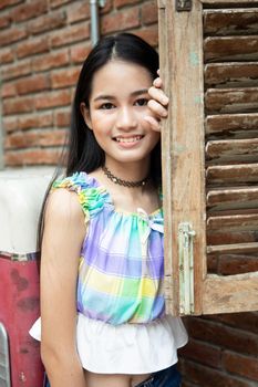 portrait of young charming beautiful girl with smile, authentic moments of real emotion.