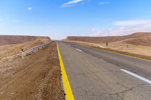 View of desert road 12, and landscape. Eilat mountains, southern Israel