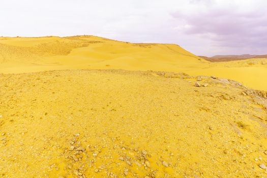 Desert landscape and sand dunes in the Uvda valley, the Negev desert, southern Israel