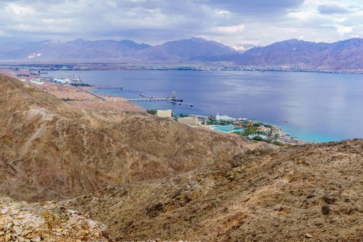 View of Mount Tzfahot and the gulf of Aqaba. Eilat Mountains, southern Israel and Jordan