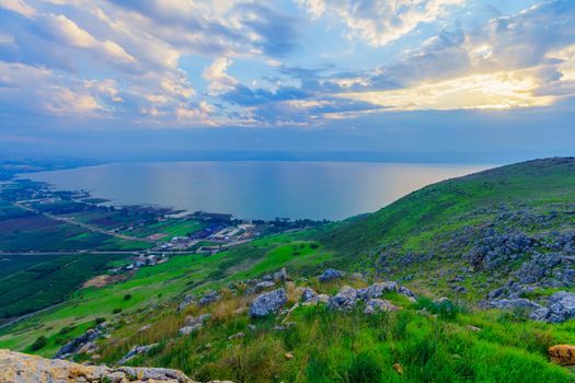 Morning view of the Sea of Galilee, from the west (mount Arbel). Northern Israel