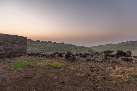 Sunrise view from the ancient village of Chorazin (Korazim) towards the Sea of Galilee. Northern Israel