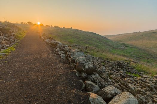 Sunrise view from the ancient village of Chorazin (Korazim) towards the Sea of Galilee. Northern Israel