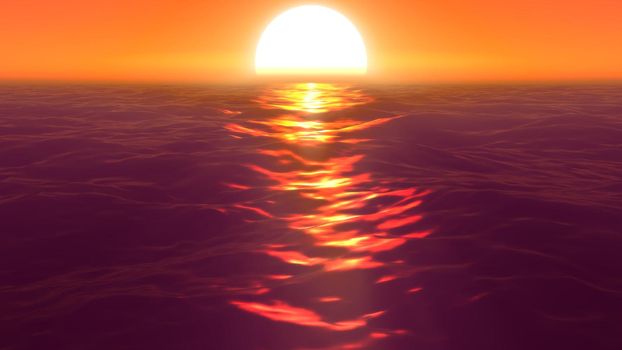 panorama of the ocean sunset, sea sunset, 3d render illustration