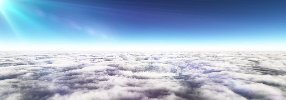 Above clouds sun ray, 3d rendering illustration