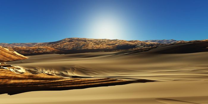 Dunes sunset over the desert. 3d rendering illustration