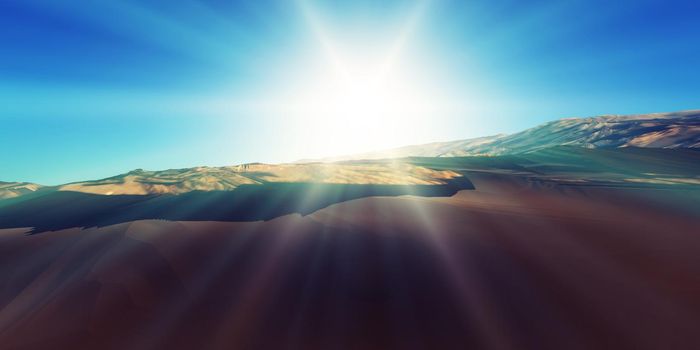 Dunes sunset over the desert. 3d rendering illustration