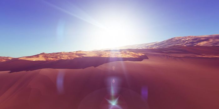 Dunes sunset over the desert. 3d rendering illustration