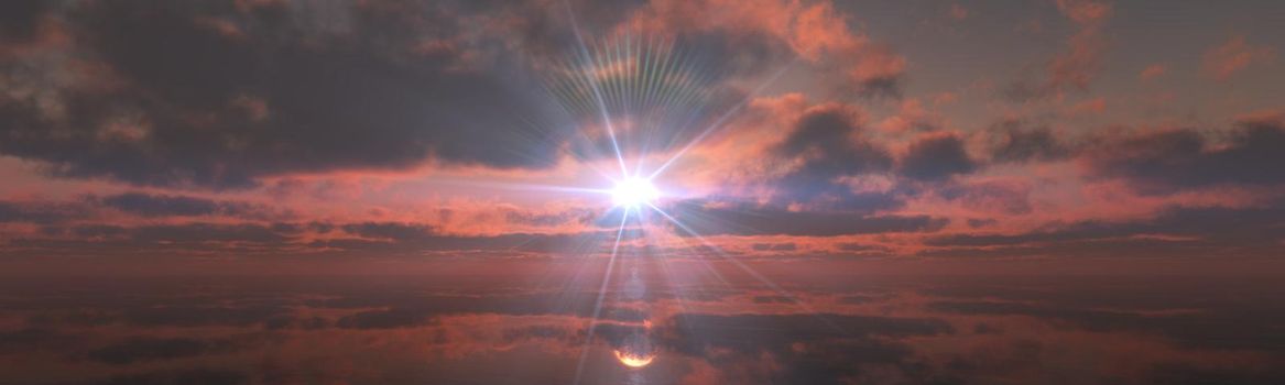sunset calmly sea sun ray 3d render illustration