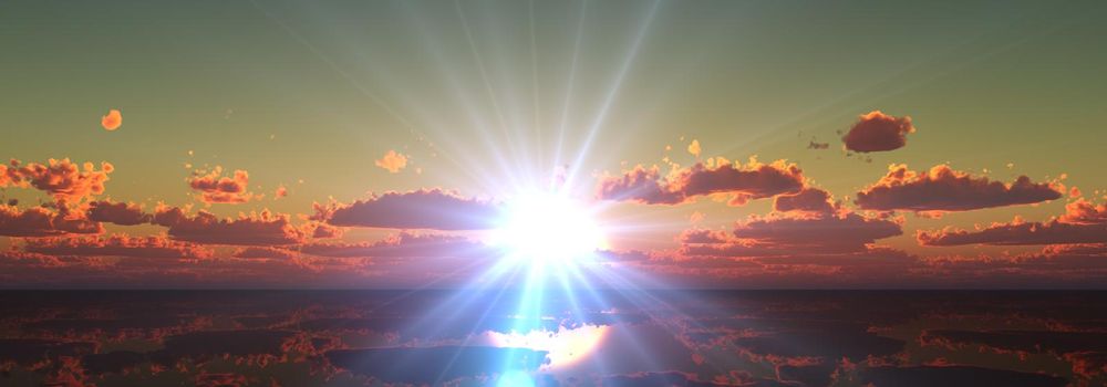 sunset calmly sea sun ray 3d render illustration