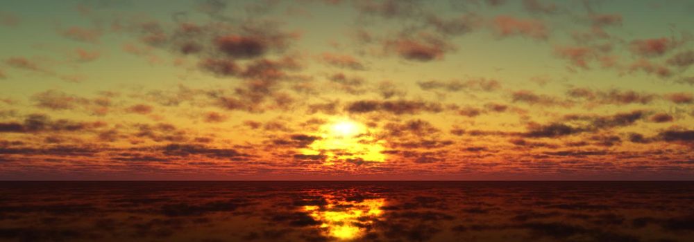 sunset calmly sea sun ray 3d render illustration