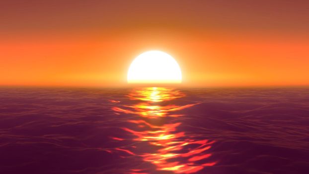 panorama of the ocean sunset, sea sunset, 3d render illustration