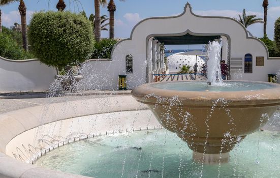 Water fountain at the entrance to the Kallithea Therms, Kallithea Spring on Rhodes island, Greece