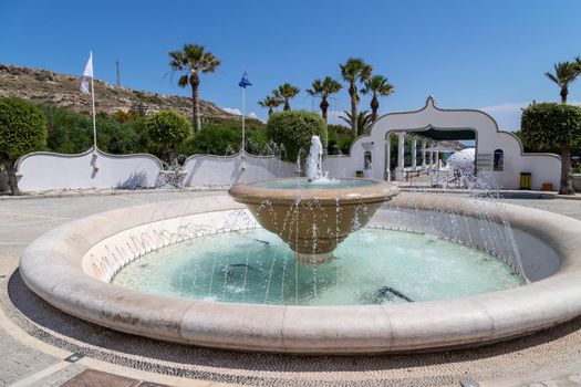 Water fountain at the entrance to the Kallithea Therms, Kallithea Spring on Rhodes island, Greece