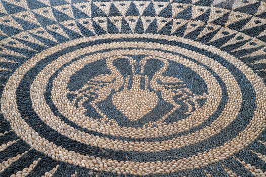 Mosaic with white and black pebble stones at Kallithea Therms, Kallithea Spring on Rhodes island, Greece