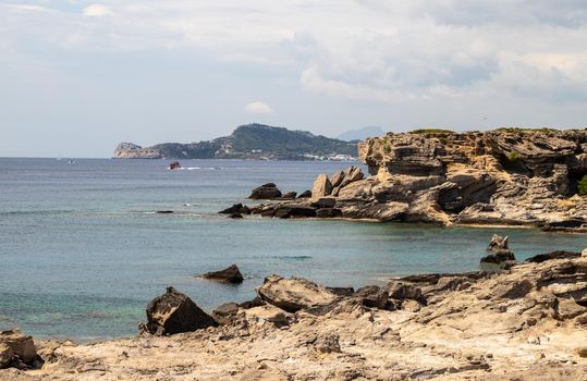 View at the rocky coastline at Kallithea Therms, Kallithea Spring on Greek island Rhodes 