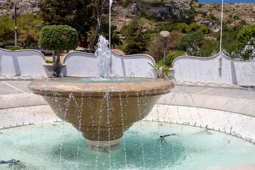 Water fountain at the entrance to the Kallithea Therms, Kallithea Spring on Rhodes island, Greece
