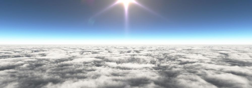 Above clouds sun ray, 3d rendering illustration