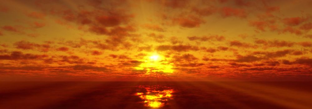 sunset calmly sea sun ray 3d render illustration