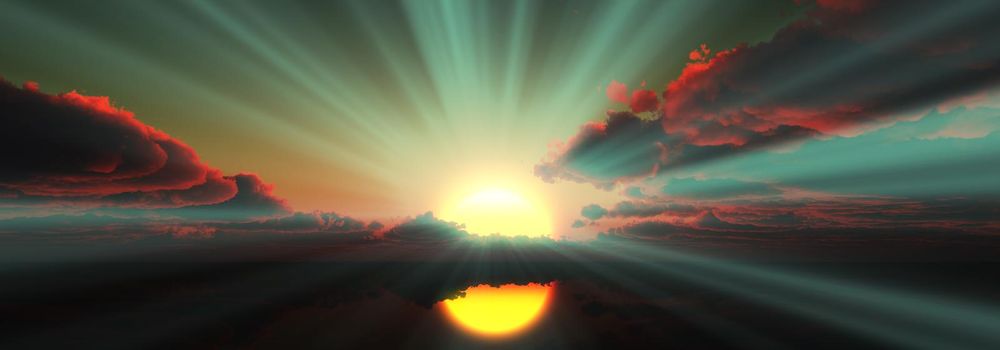 sunset calmly sea sun ray 3d render illustration