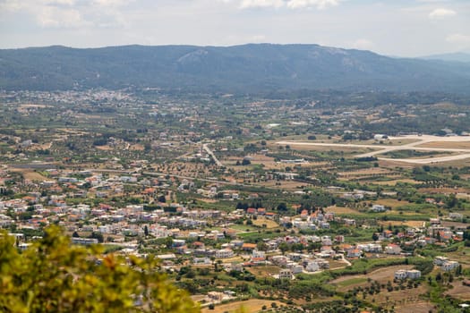 Panoramic view from the hill Filerimos southwest of the capital Rhodes on the landscape on Greek island Rhodes