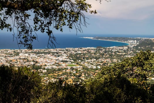 Panoramic view from the hill Filerimos southwest of the capital Rhodes on the aegean sea on Greek island Rhodes