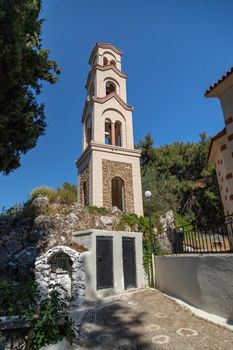 The church tower of Saint Nektarios monastery near Archipoli on Greek island Rhodes