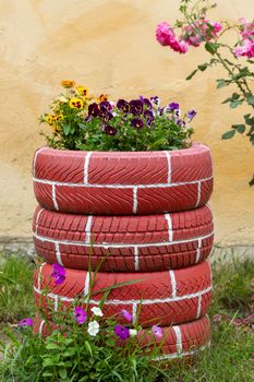 Spring flowers that are inside the tires
