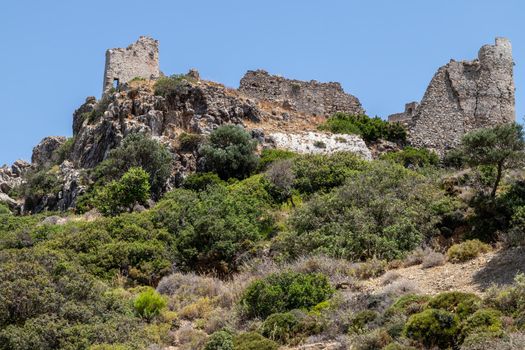 View at the ruin of the castle Asklipio on Rhodes island, Greece