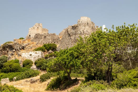 View at the ruin of the castle Asklipio on Rhodes island, Greece